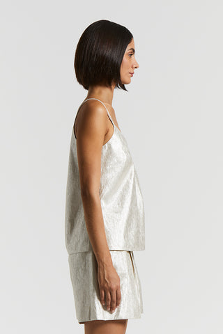 Metallic effect linen top