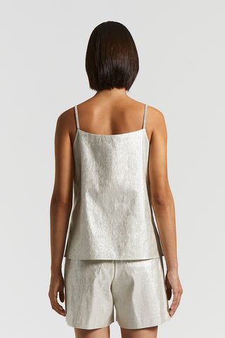 Metallic effect linen top