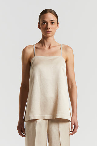 Fluid viscose and linen twill top