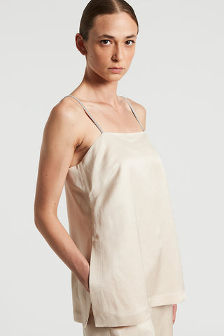 Fluid viscose and linen twill top