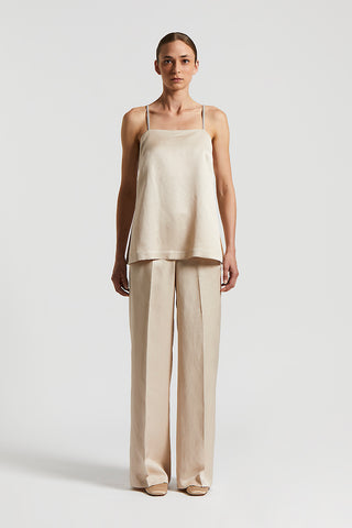 Fluid viscose and linen twill top