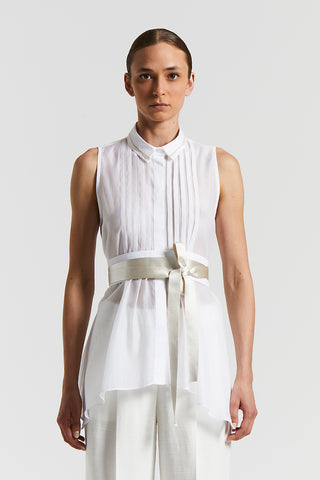 Sleeveless shirt in silk and cotton organza