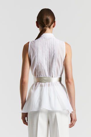 Sleeveless shirt in silk and cotton organza