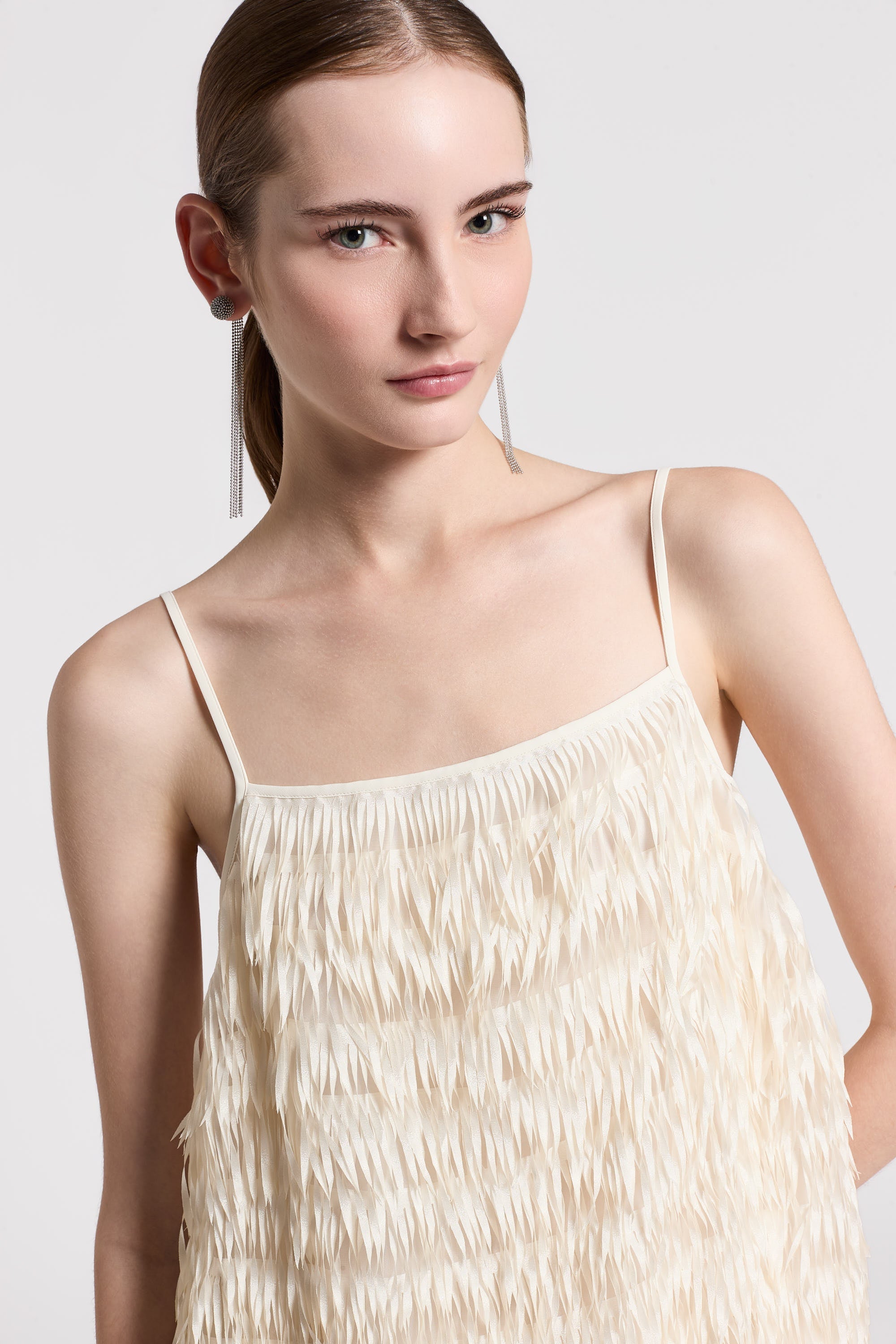 Organza top with crepe de chine fringes | Peserico