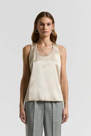 U-shaped neckline top in laminated viscose