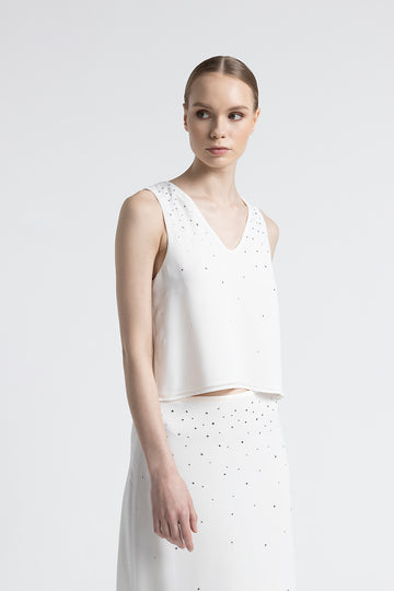 Light crepe crop top with crystals  