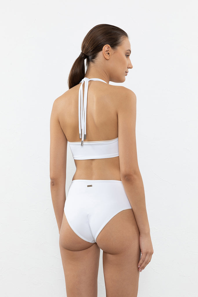 Two-piece swimsuit with bandeau top and high waist bottom  