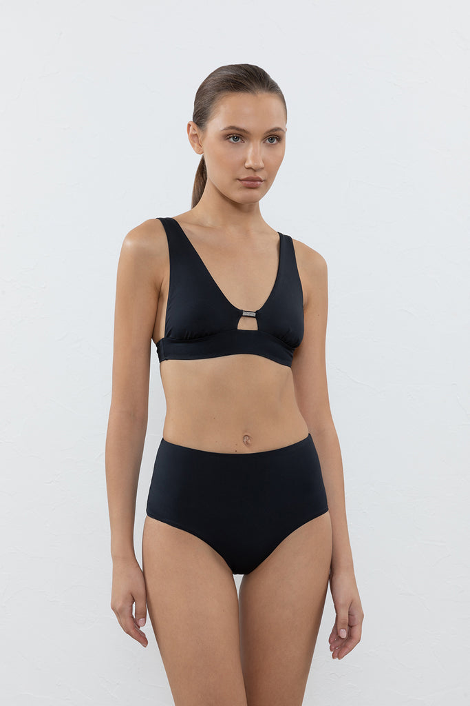 Two-piece swimsuit with bralette top and high waist bottom  