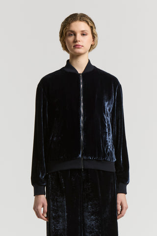 Fluid viscose velvet bomber jacket