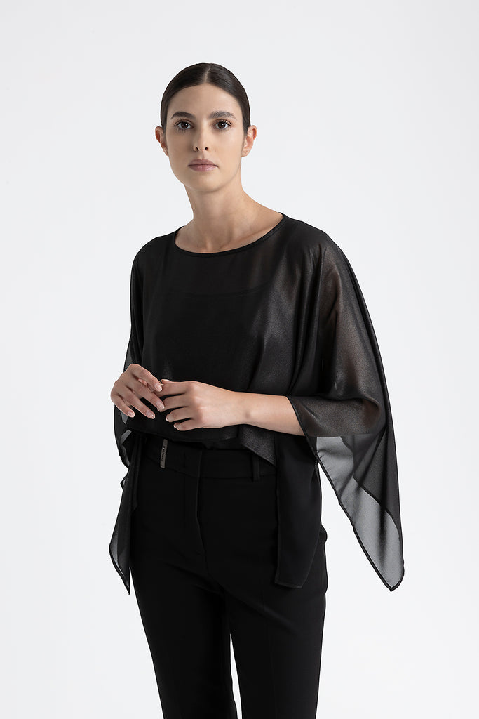 Wet-look laminated georgette poncho  