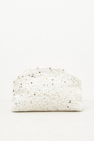 Embroidered fabric clutch with sequins