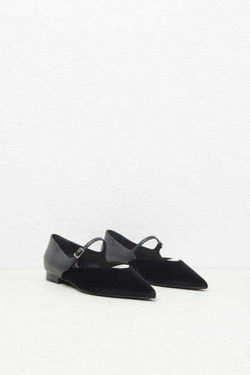 Leather and velvet ballerina flats  