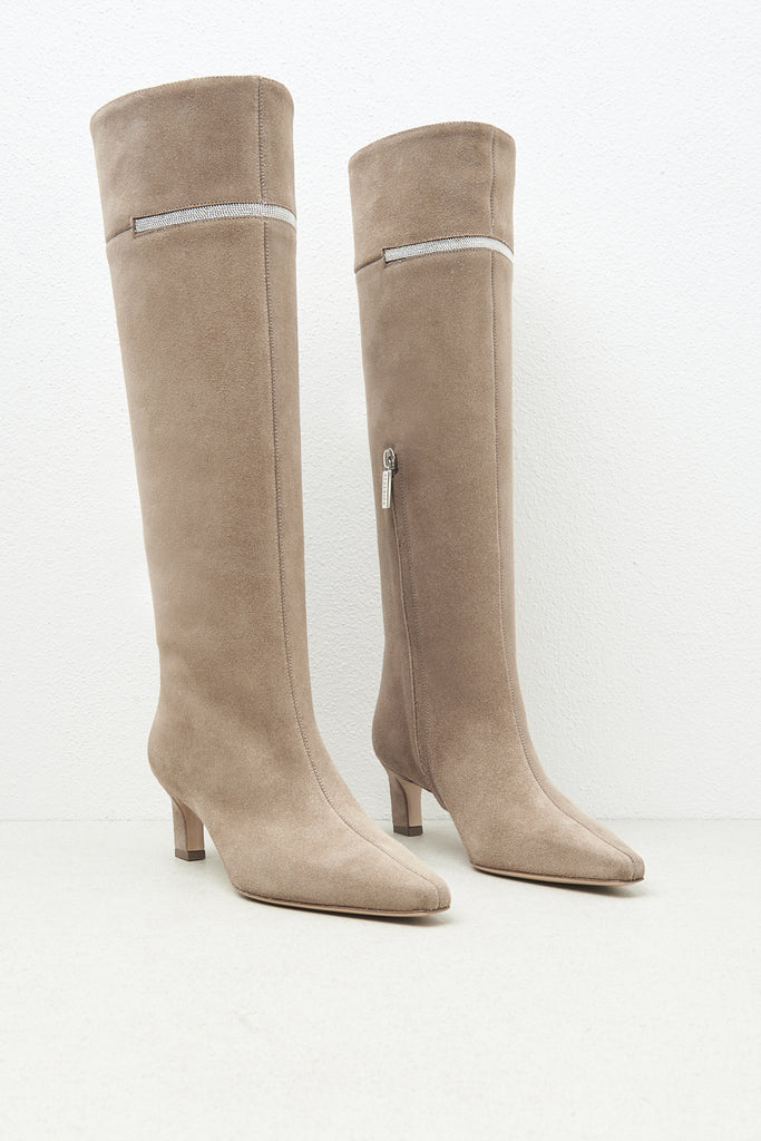 Real leather suede high heel boot  