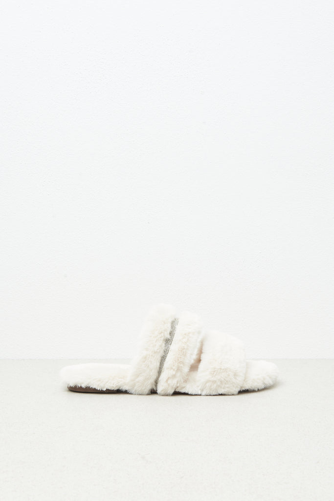 Eco-fur and suede flat sandal  