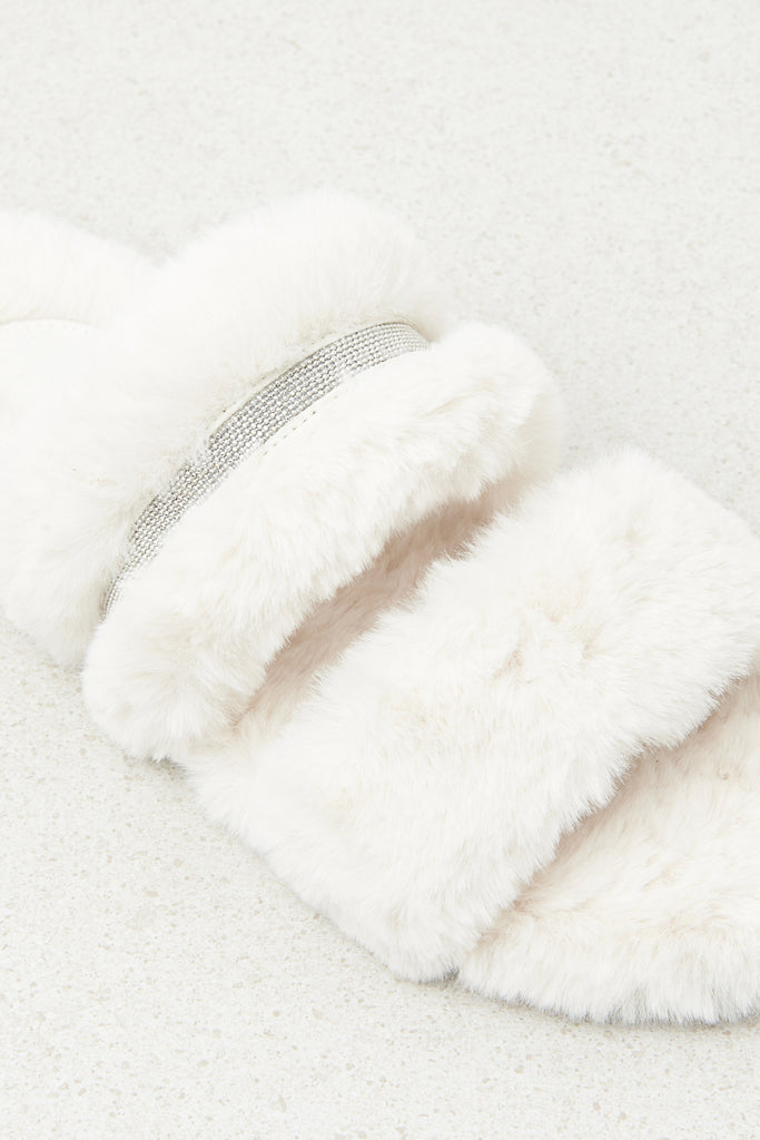 Eco-fur and suede flat sandal  