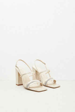 Heeled leather sandal with Punto Luce