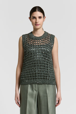Cotton and sequin knitted top