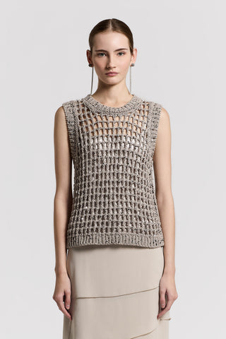 Cotton and sequin knitted top