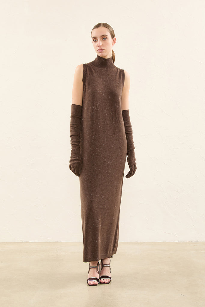 Wool, silk, cashmere and laminated thread long dress  