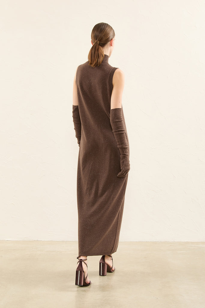 Wool, silk, cashmere and laminated thread long dress  