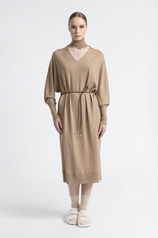 Wool and viscose belted midi dress  