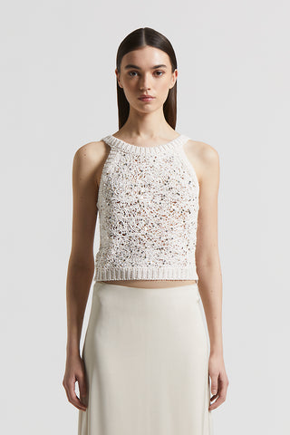 Tricot crop top with maxi sequins