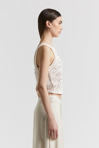 Tricot crop top with maxi sequins