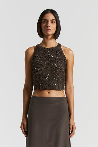 Tricot crop top with maxi sequins