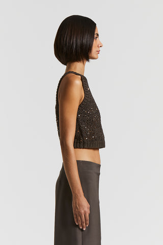 Tricot crop top with maxi sequins