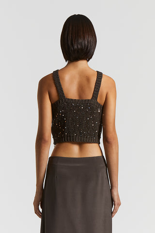 Tricot crop top with maxi sequins