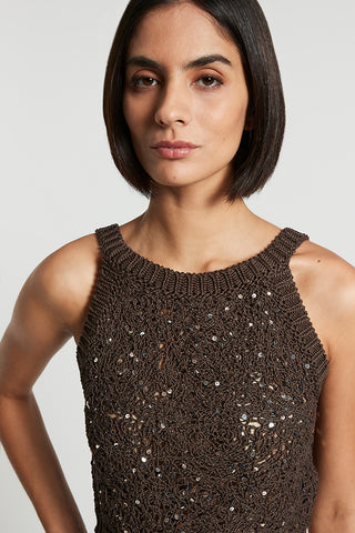 Tricot crop top with maxi sequins