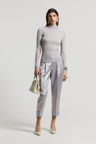 Fluid viscose and wool satin trousers