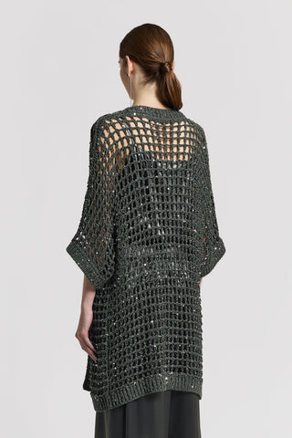 Cotton ribbon knitted cardigan with sequins