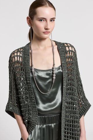 Cotton ribbon knitted cardigan with sequins