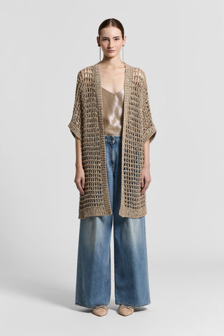 Cotton ribbon knitted cardigan with sequins