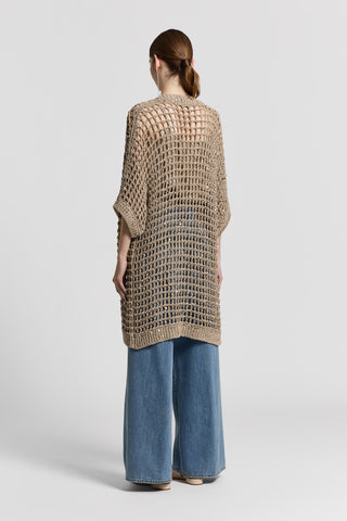 Cotton ribbon knitted cardigan with sequins