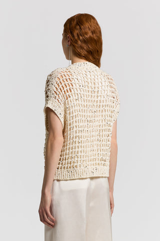 Cotton ribbon cardigan with sequins