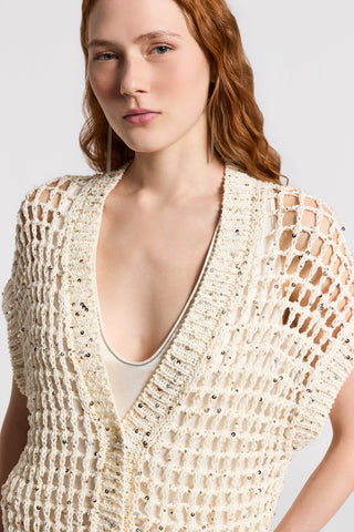 Cotton ribbon cardigan with sequins