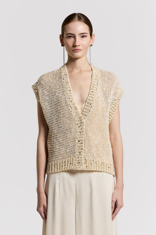 Cárdigan de cinta de algodón y lentejuelas