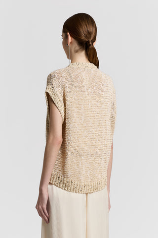 Cotton ribbon cardigan with sequins