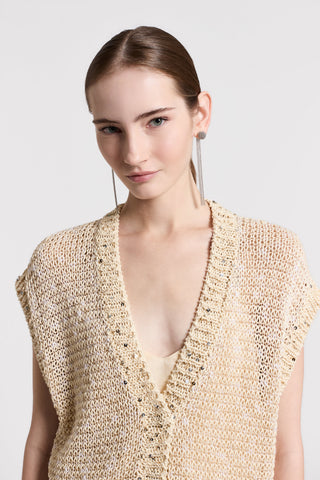 Cárdigan de cinta de algodón y lentejuelas