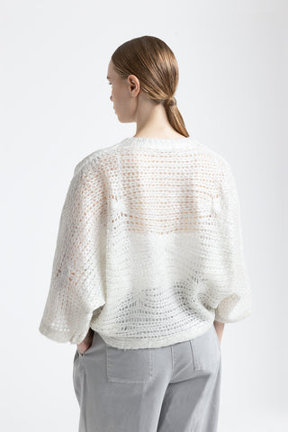 Alpaca mesh knit relaxed fit sweater  