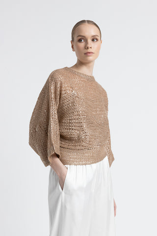 Alpaca mesh knit relaxed fit sweater  