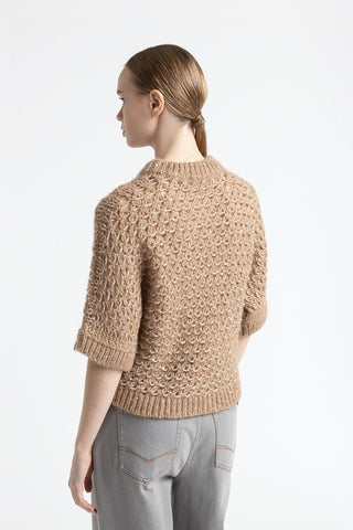 Short-sleeved sweater in an alpaca yarn with sequins  