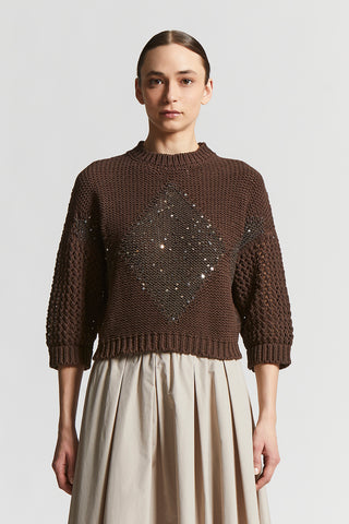 Cotton cordonnet jacquard sweater with sequins