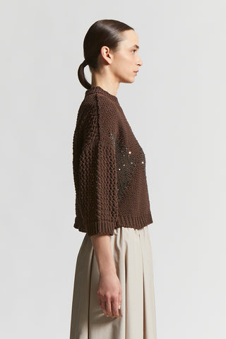 Cotton cordonnetto jacquard sweater with sequins