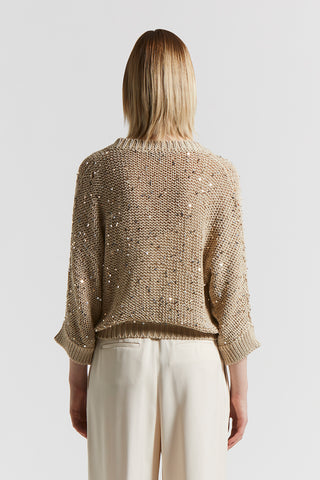 Cotton ribbon cardigan with maxi sequins