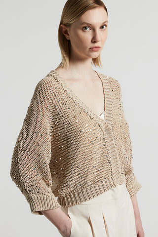 Cotton ribbon cardigan with maxi sequins