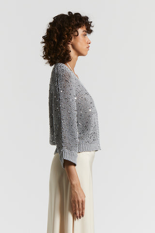 Cotton ribbon cardigan with maxi sequins