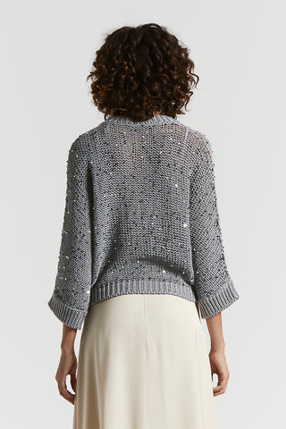 Cotton ribbon cardigan with maxi sequins